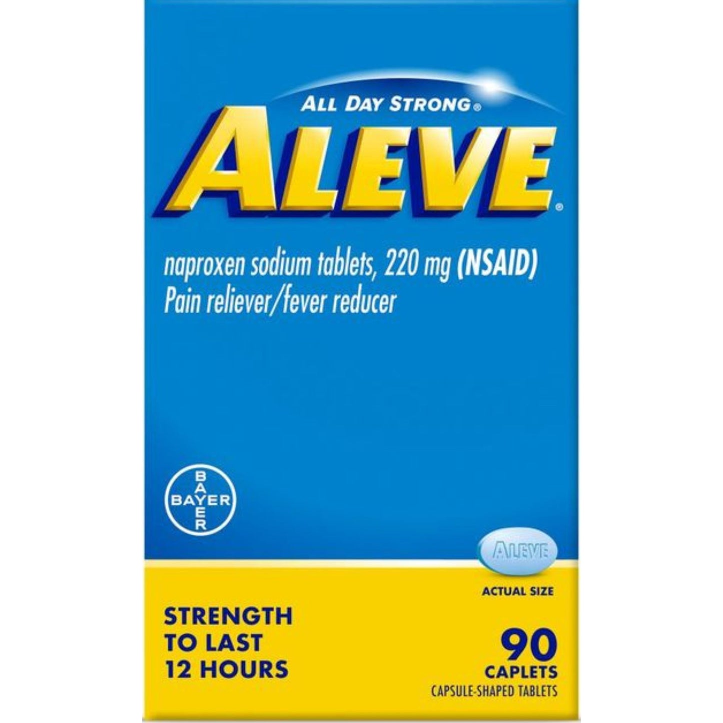 Aleve Naproxen Sodium Tablets 220mg Pain Reliever/Fever Reducer Caplets 90ct