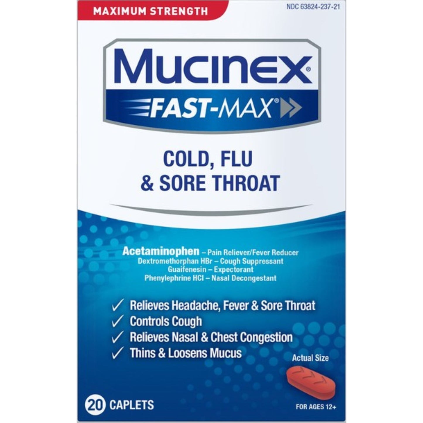 MUCINEX FAST MAX CLD FLU SR THR CPL 20CT