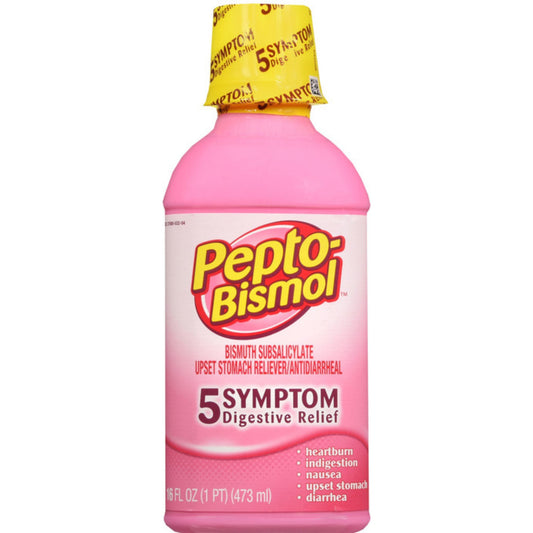 Pepto Bismol 5 Symptoms Digestive Relief Liquid, Original, 16 Ounces